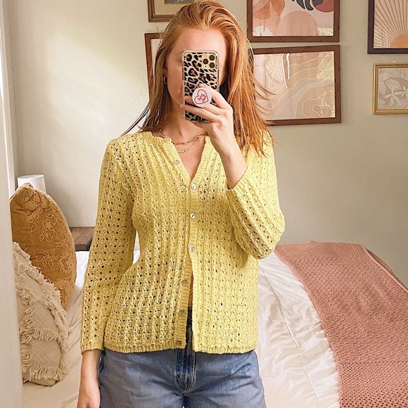 Marisa Christina Sweaters - Marisa Christina Yellow Woven Cropped Cardigan